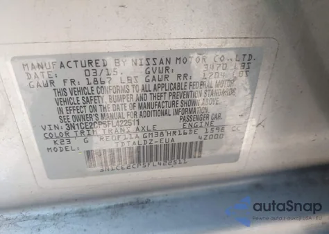 2015 Nissan Versa Note S (Sr)/S Plus/Sl/Sr/Sv z USA, uszkodzony, nr VIN 3N1CE2CP5FL422511